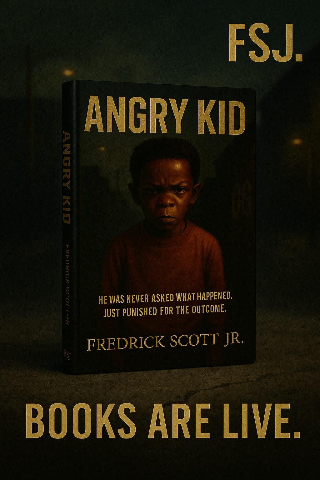 Coming of age fiction book Angry Kid by Fredrick Scott Jr ebook cover with a serious young boy