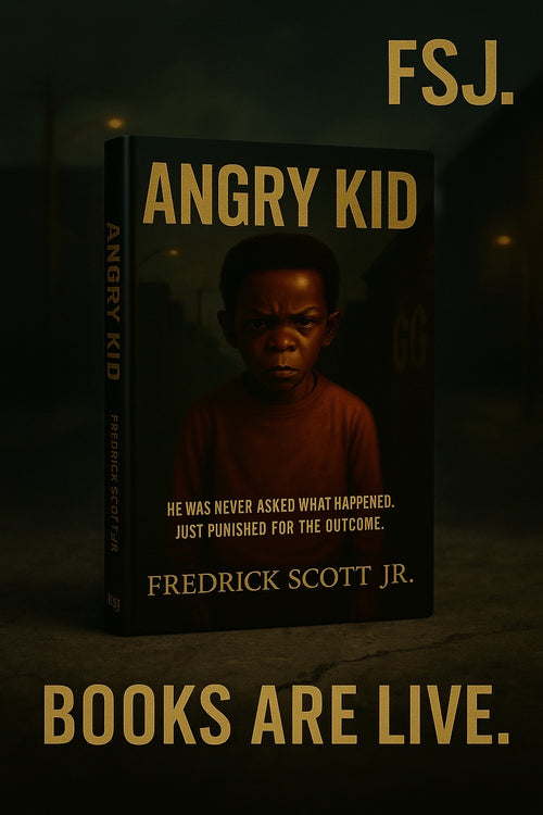 Coming of age fiction book Angry Kid by Fredrick Scott Jr ebook cover with a serious young boy