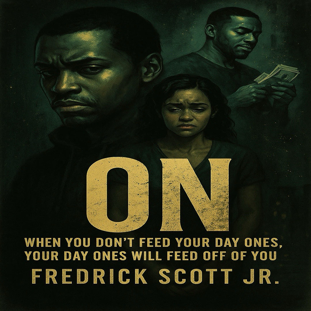 Book cover of gripping betrayal fiction On by Fredrick Scott Jr showing three tense characters with serious expressions