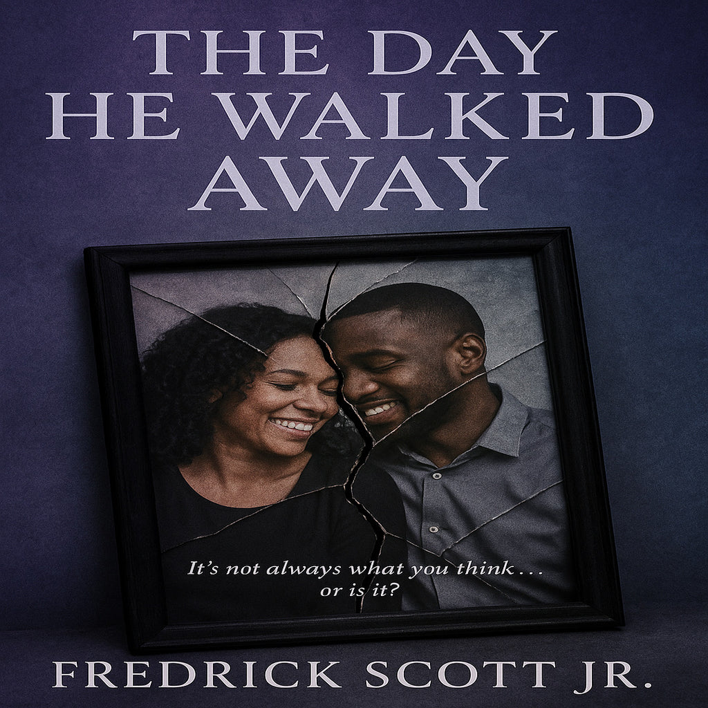 The Day He Walked Away book cover by Fredrick Scott Jr featuring a cracked photo of a smiling couple must-read emotional fiction 2025