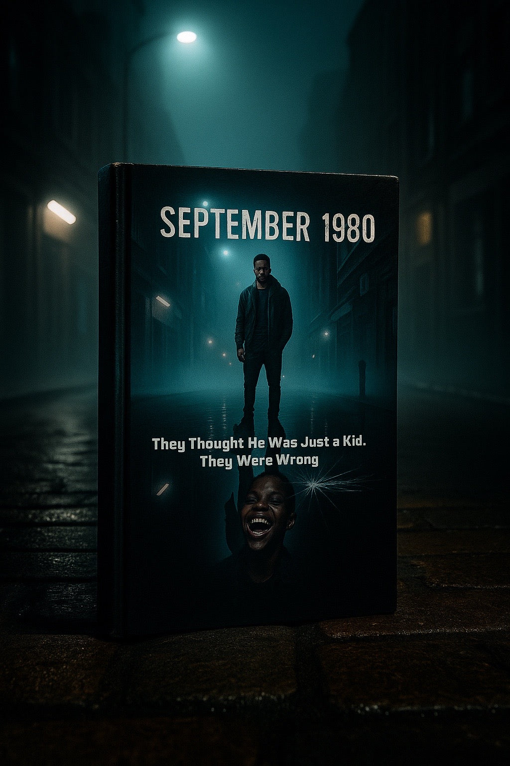 September 1980 book cover with dark street scene featuring two male figures mystery drama by Fredrick Scott Jr