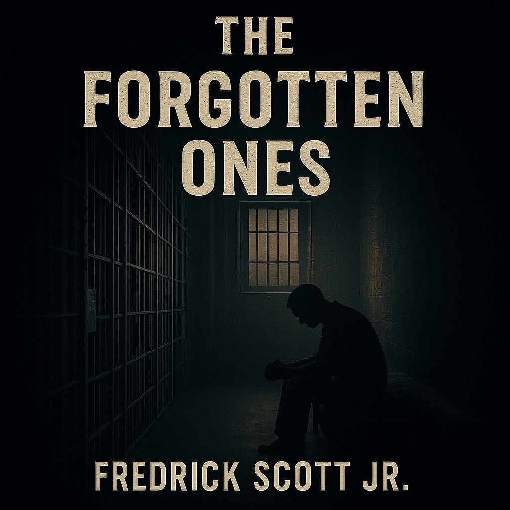 The Forgotten Ones book cover by Fredrick Scott Jr. featuring a silhouette in a prison cell, novels about redemption and loss