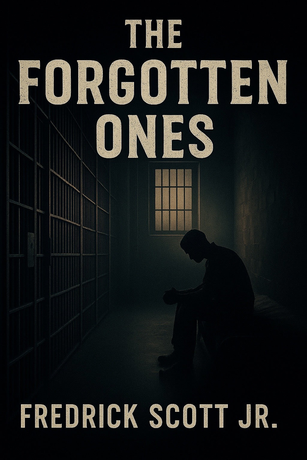 The Forgotten Ones book cover by Fredrick Scott Jr featuring a silhouette in a prison cell, novels about redemption and loss